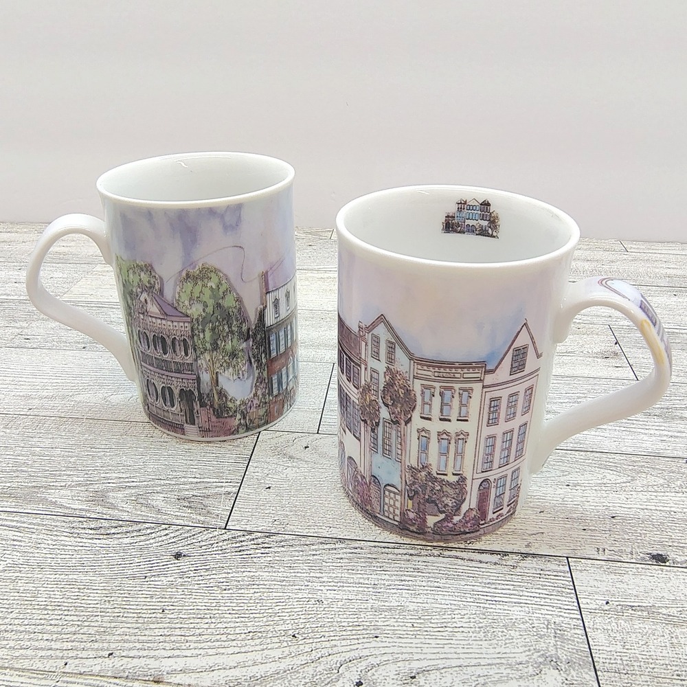 Set 2 Inhesion Porcelain Coffee Mug Savannah Charleston Rainbow Row Architecture